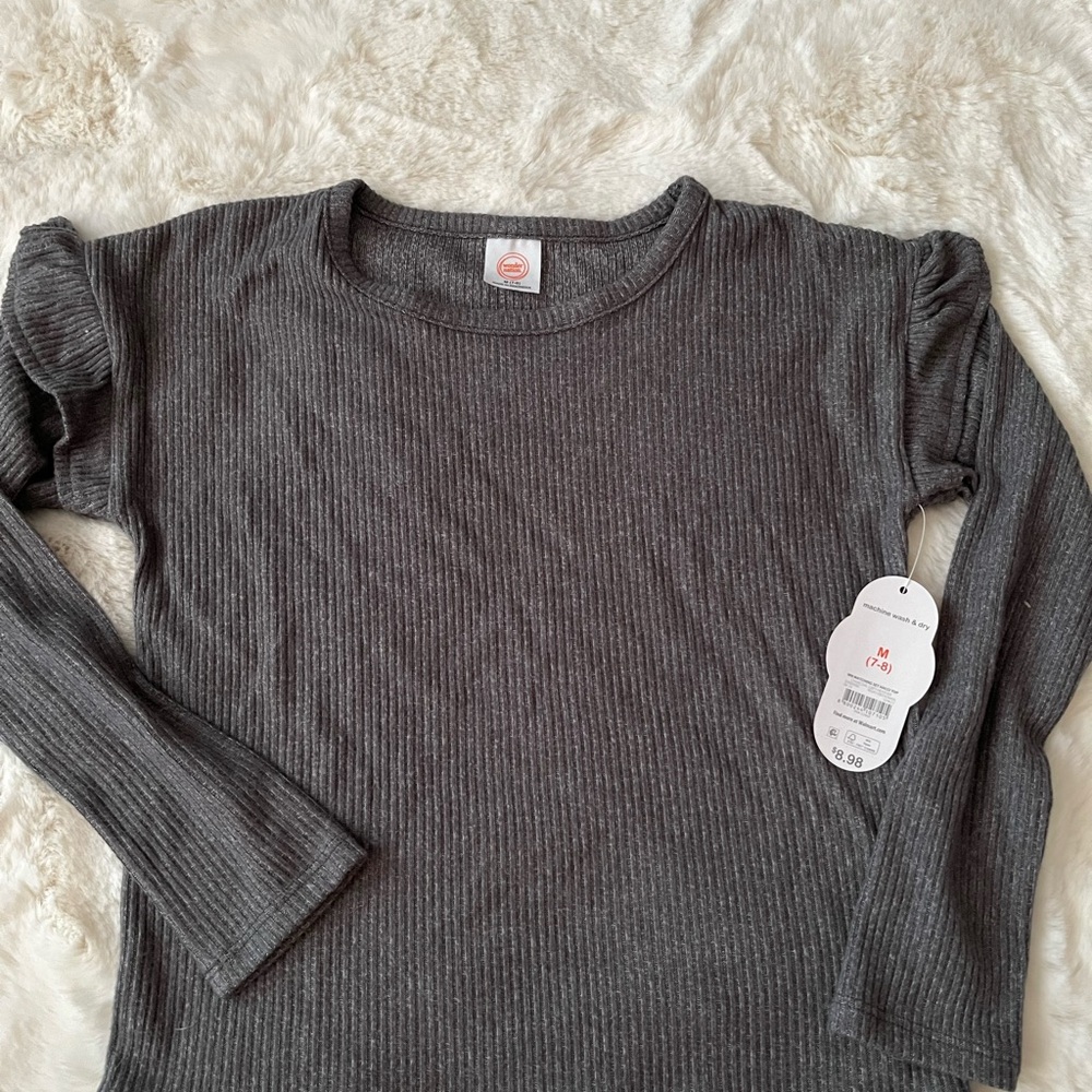 Gray Ribbed Long Sleeve Top
